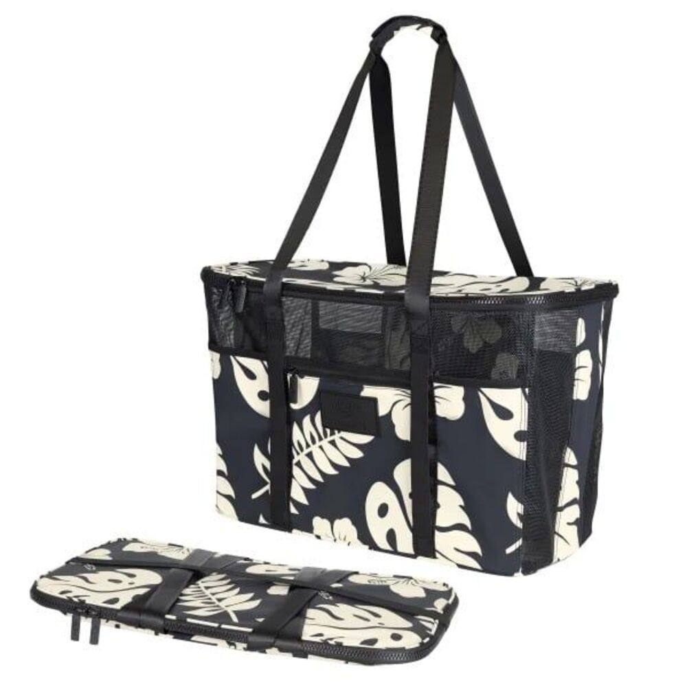 ALOHA Collection CleverMade Collapsible Beach Tote Bag With Palm Print NWT